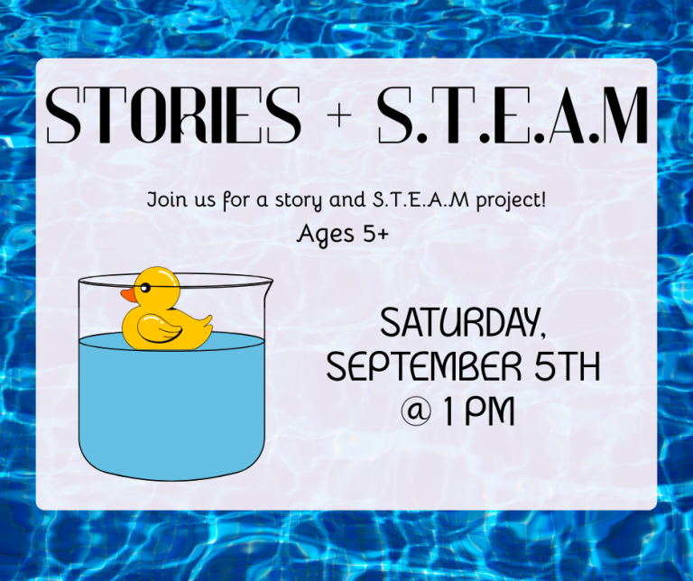 Hear a story, learn about density, and play "Sink or float?" September 5th at 1 PM. Ages 5 and up