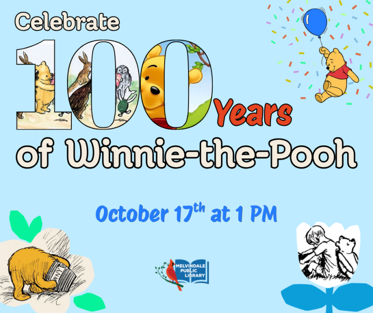 Celebrate 100 years of Winnie-the-Pooh! October 17th at 1 PM. Games, crafts, and fun!